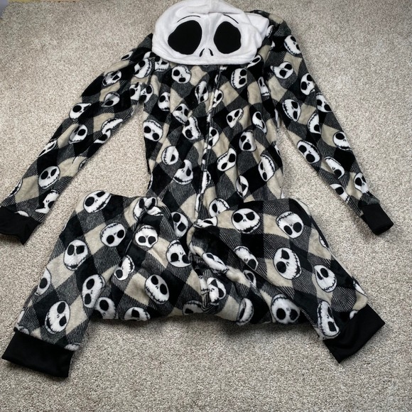 Disney Nightmare Before Christmas Jack Skellington Hooded 1 Piece Pjs XL Adult - Picture 3 of 6